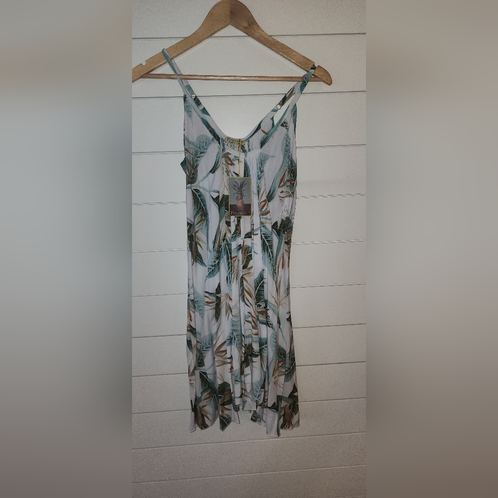 Pineapples Tropical Leaf Midi Vacation Dress  Size Large